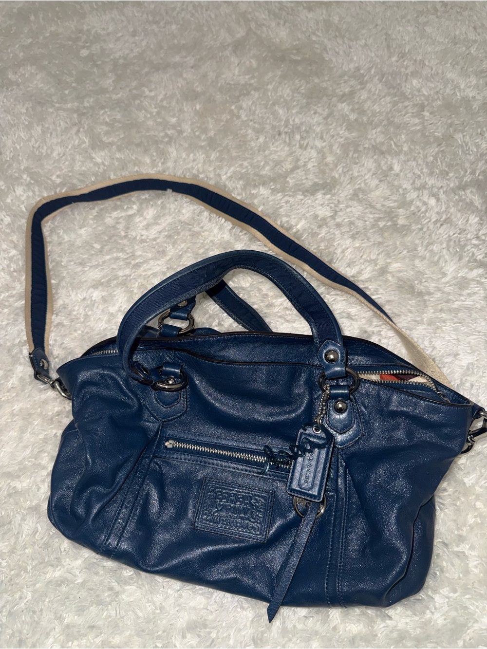 Coach Blue Leather Shoulder Satchel with Crossbody Strap